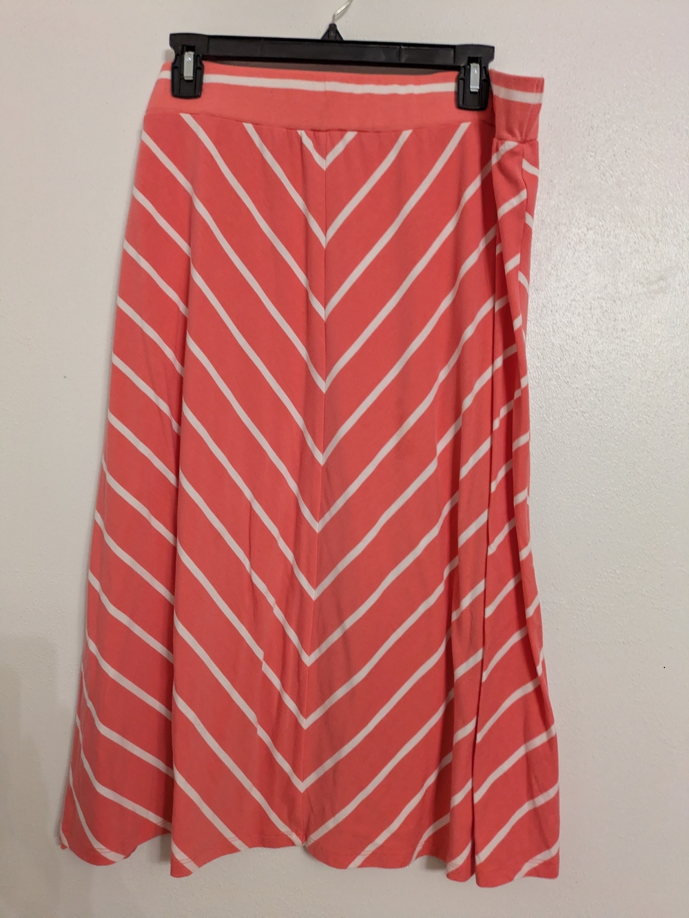 Faded Glory Coral and White Diagonal Stripe A-Line Skirt